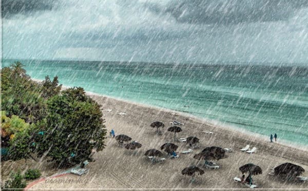 сезон дождей на Занзибаре. Пляж во время ливня